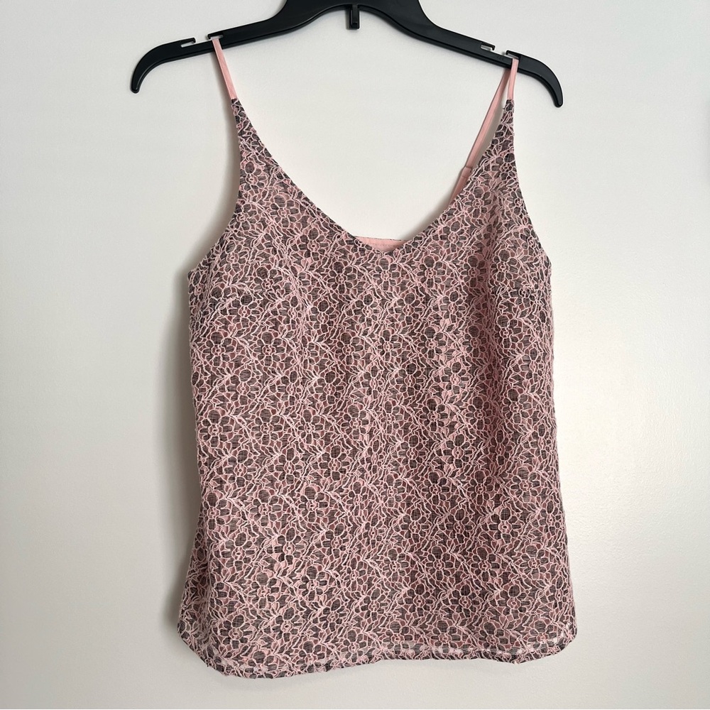 Banana Republic - Women’s (XS) Floral Pink & Grey Lace V-Neck Strap Tank Top - Picture 1 of 6